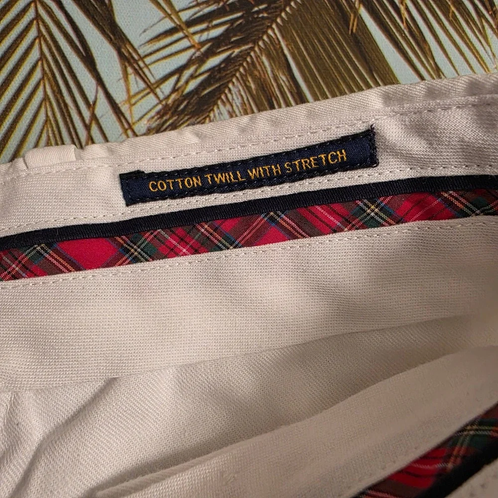 Polo Golf Ralph Lauren Mens White Cotton Twill Stretch Short Size 32 Plaid Crest